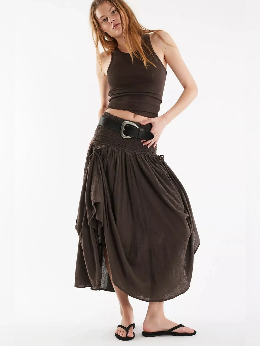 FREE PEOPLE PRAIRIE CONVERTIBLE SKIRT BROWN WOMENS MEDIUM